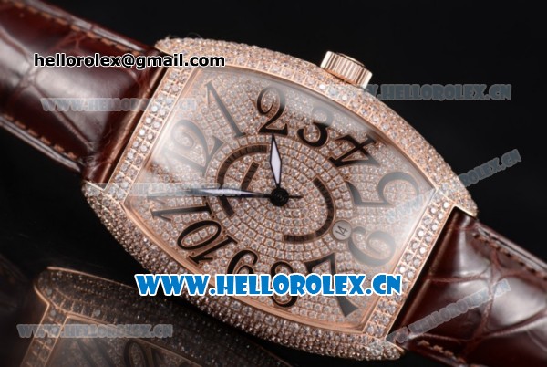 Franck Muller Casablanca Asia Automatic Rose Gold/Diamonds Case with Diamonds Dial and Brown Leather Strap (ZF) - Click Image to Close